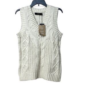 Vero Moda Briella V-neck Cable-Knit Sleeveless Sweater, S, Birch Melange
